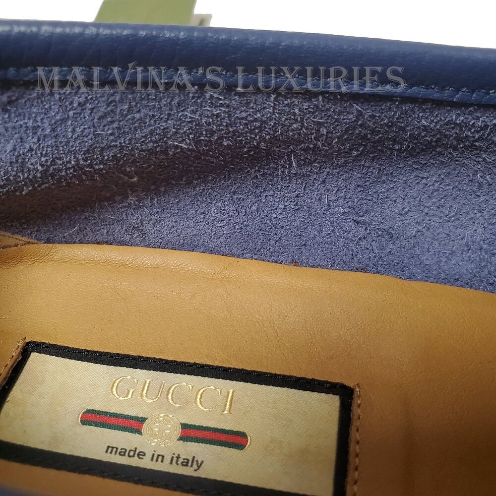 GUCCI SHOES MENS BLUE LEATHER MOCCASIN LOAFERS w HORSEBIT WEB sz 12.5G 13 - Picture 9 of 15